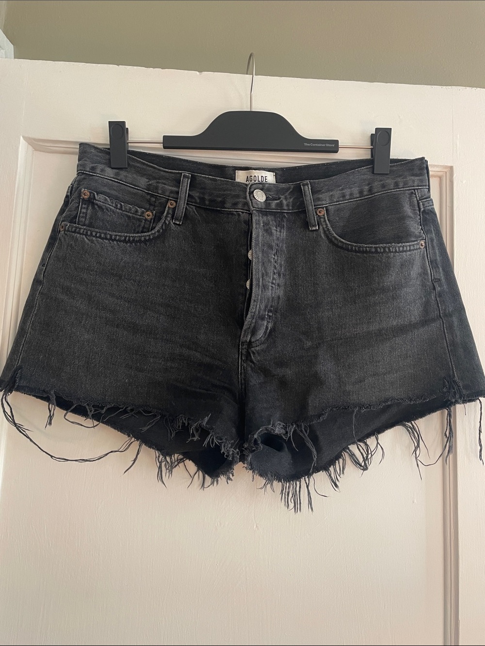 Agolde Parker Dark Grey Frayed Denim Cutoff Shorts 29